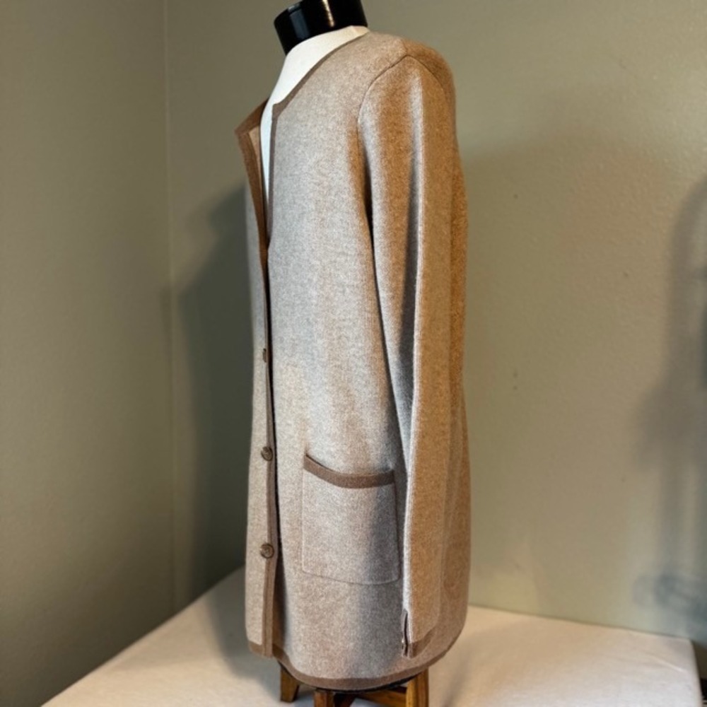 J McLaughlin Nan Wool Cashmere‎ long Cardigan Sweater Women XL Tan Brown pockets - Picture 8 of 14